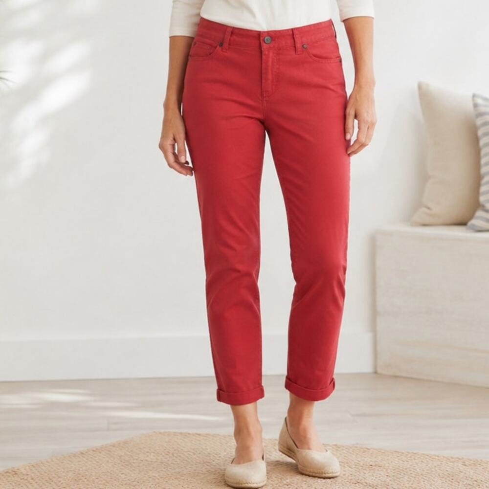 Talbots Ankle Jeans  8 Petite Coral Orange Stretch Mid rise Classic Fit Prep